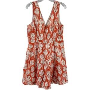 Leah Reena Goren Anthro Poker Face Orange V-Neck Fit & Flare Dress Womens 10 NWT